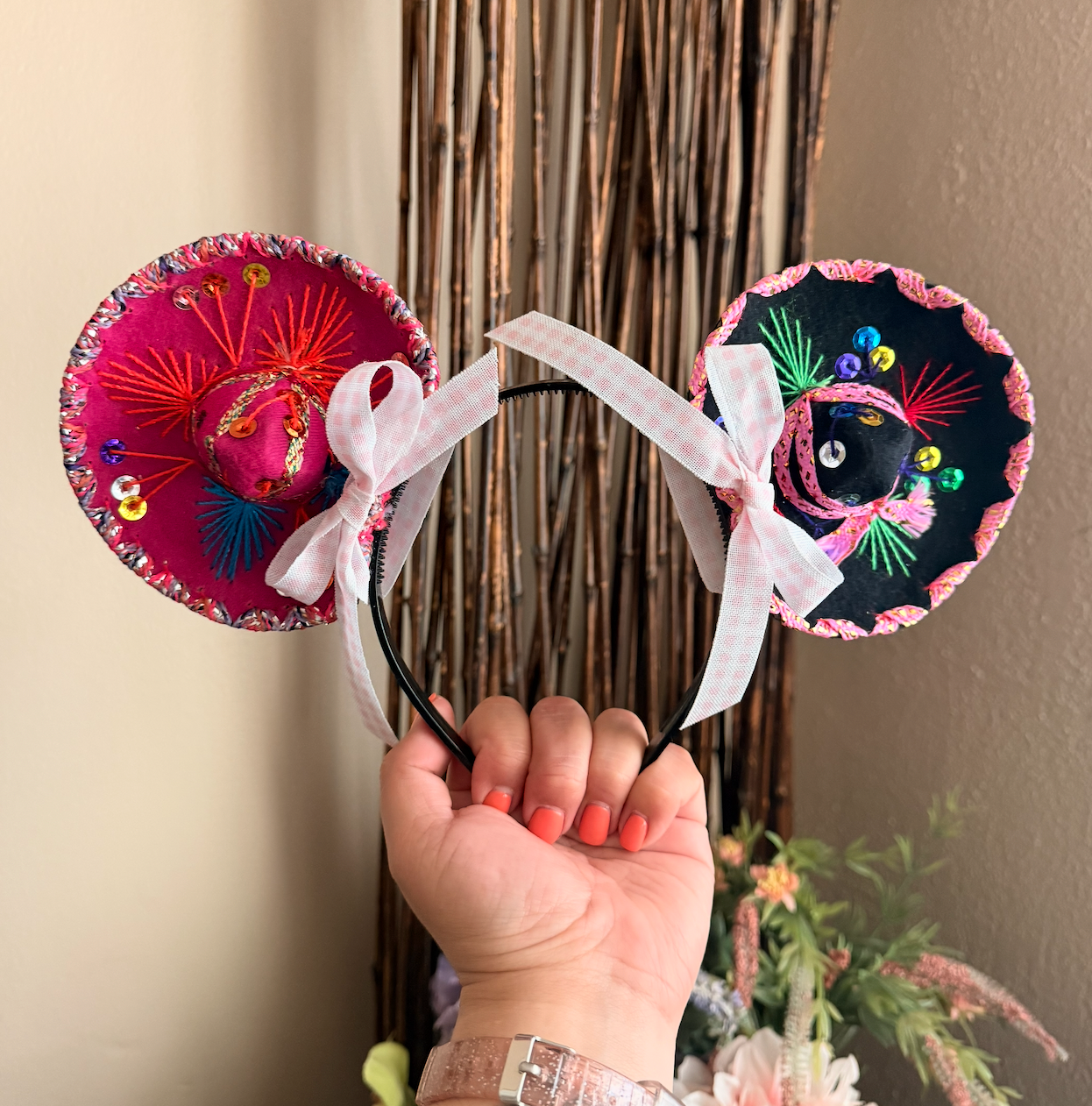 Sombrerito Ears Pink/Black w Bows