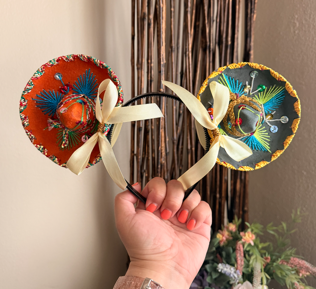 Sombrerito Ears Orange/Gray w Bows