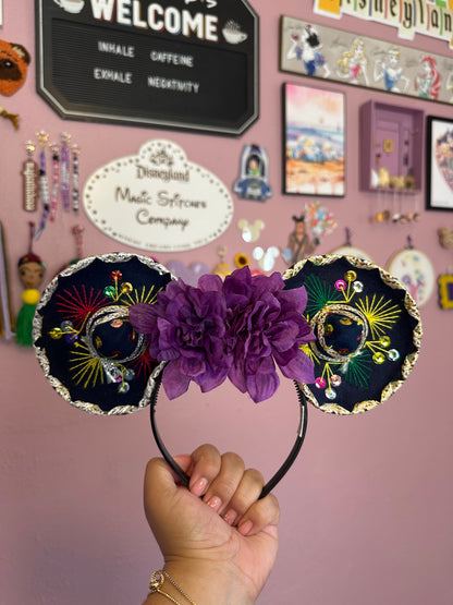 Sombrerito Ears w Purple Flowers
