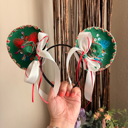 Sombrerito Ears Green w Bows