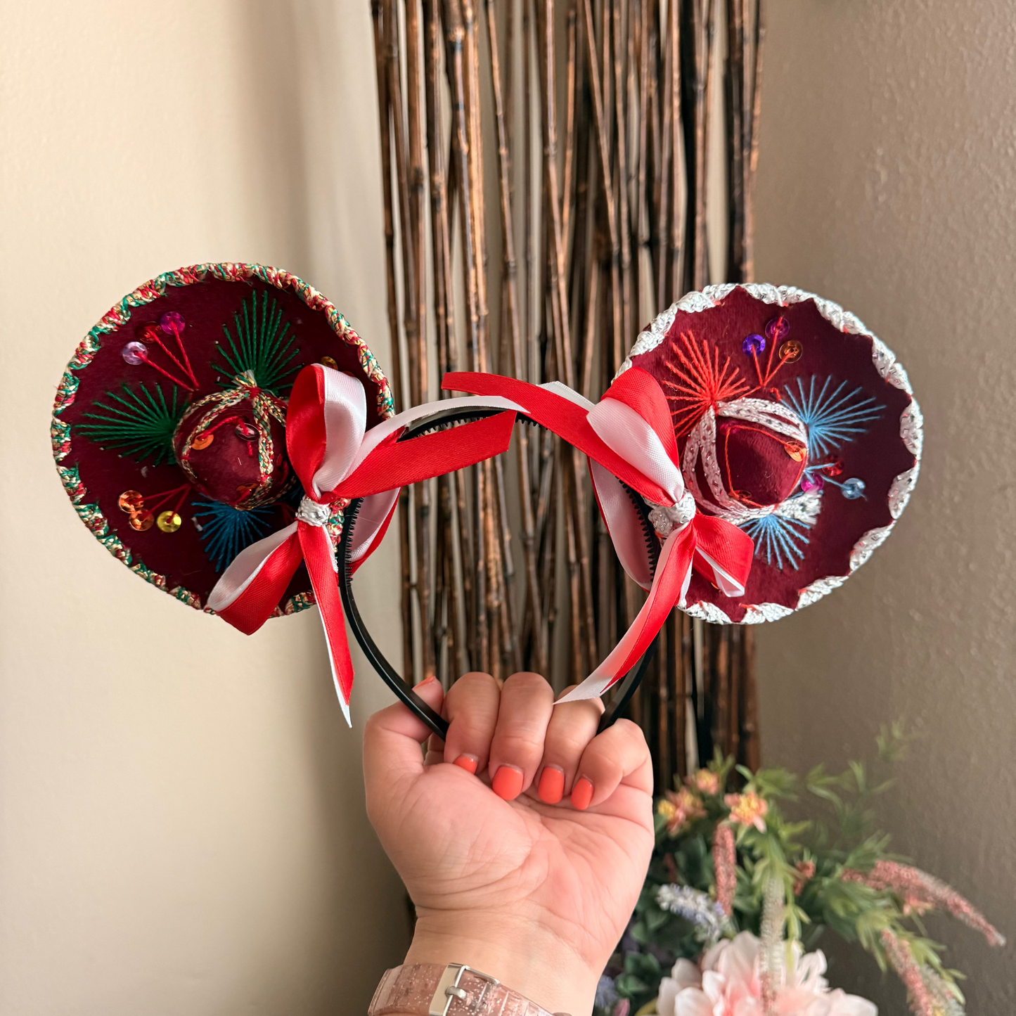 Sombrerito Ears Maroon w Bows
