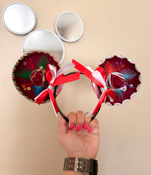 Sombrerito Ears Maroon w Bows- Moana